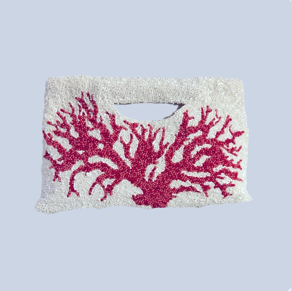 Moyna White and Red Beaded Clutch - Picture 5 of 12